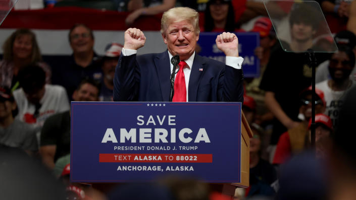 Former President Donald Trump speaks at a rally in Anchorage, Alaska, on July 9.